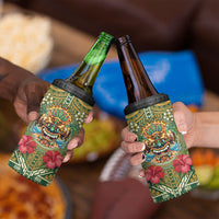 Hawaii Tiki Mask Personalized 4 in 1 Can Cooler Tumbler Mele Kalikimaka i Iulai!