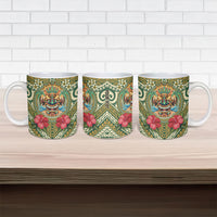 Hawaii Tiki Mask Personalized Ceramic Mug Mele Kalikimaka i Iulai!