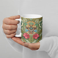 Hawaii Tiki Mask Personalized Ceramic Mug Mele Kalikimaka i Iulai!