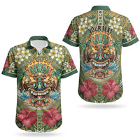 Hawaii Tiki Mask Personalized Couples Matching Off Shoulder Short Dress and Hawaiian Shirt Mele Kalikimaka i Iulai! LT9 - Polynesian Pride