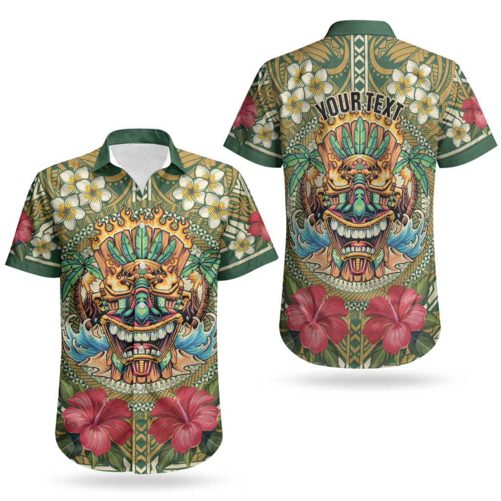 Hawaii Tiki Mask Personalized Couples Matching Off The Shoulder Long Sleeve Dress and Hawaiian Shirt Mele Kalikimaka i Iulai! LT9 - Polynesian Pride
