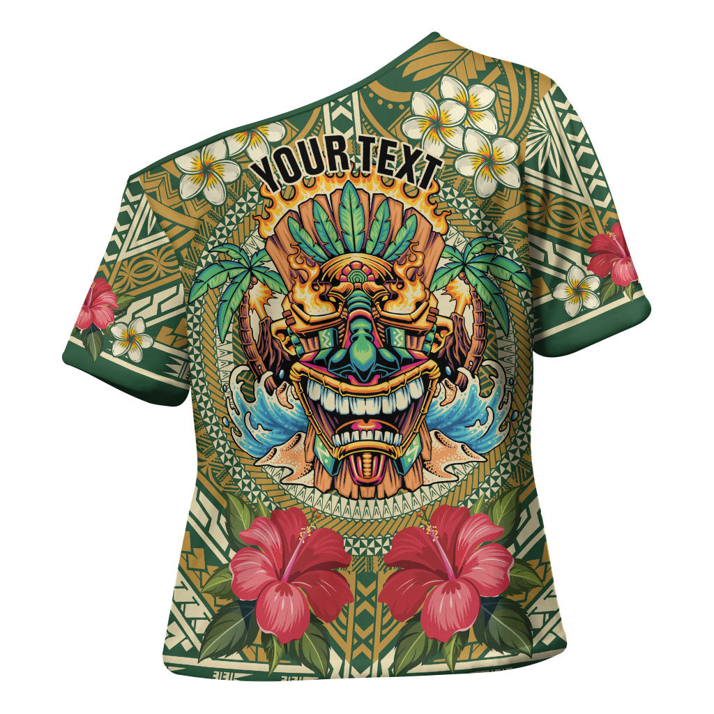Hawaii Tiki Mask Personalized Cross Shoulder Shirt Mele Kalikimaka i Iulai!