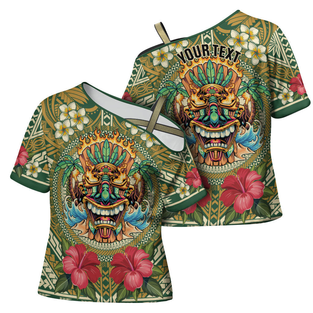 Hawaii Tiki Mask Personalized Cross Shoulder Shirt Mele Kalikimaka i Iulai!