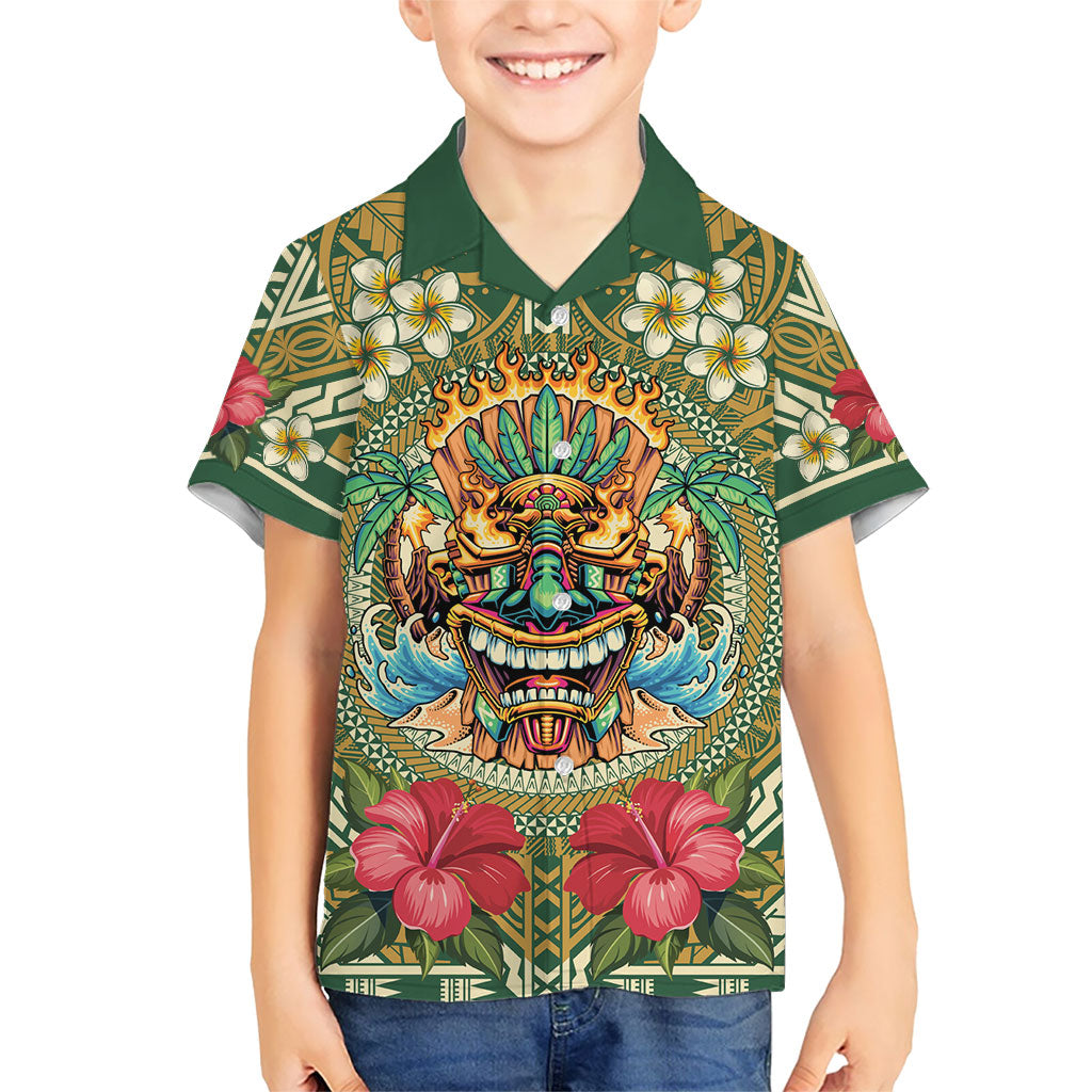 Hawaii Tiki Mask Personalized Family Matching Mermaid Dress and Hawaiian Shirt Mele Kalikimaka i Iulai!
