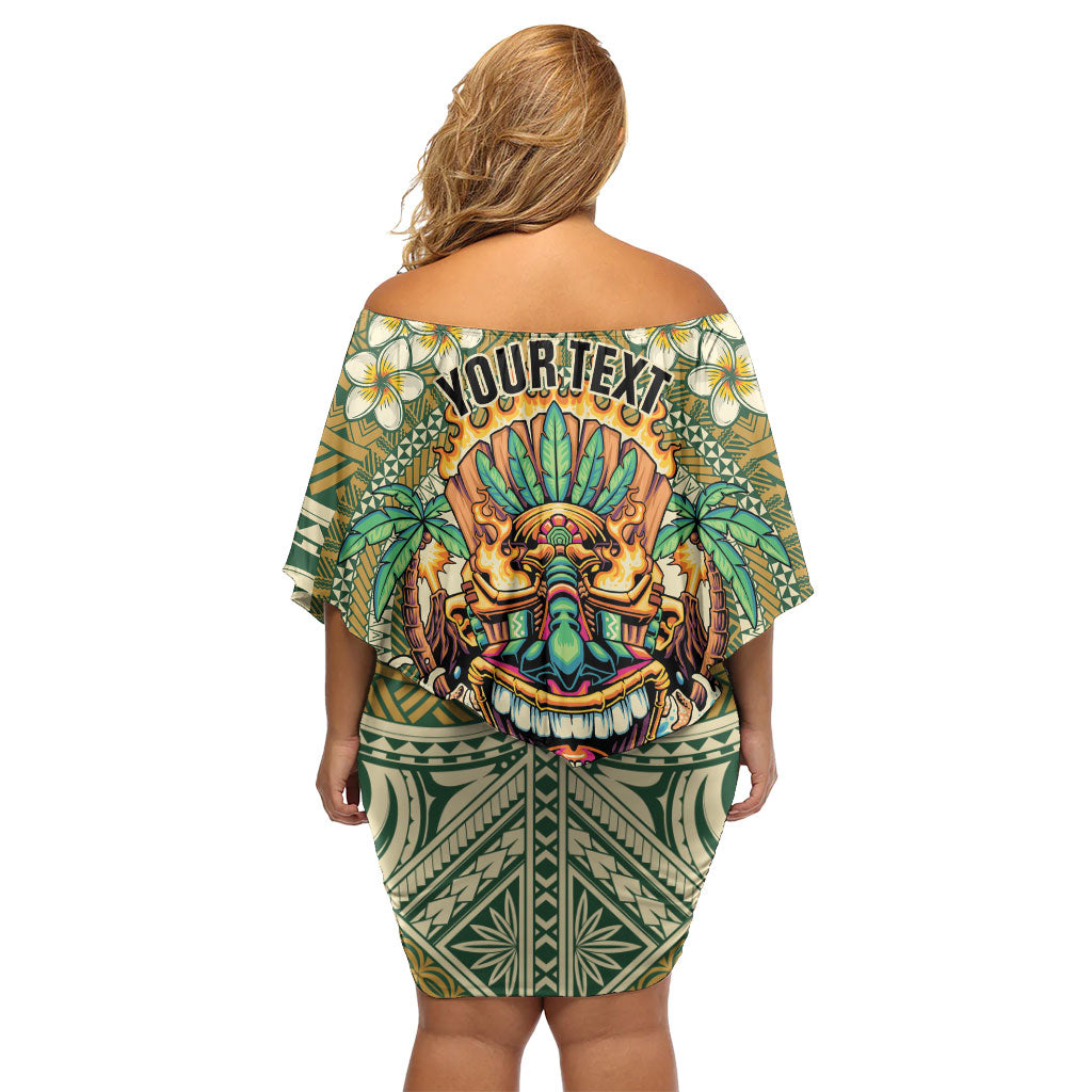 Hawaii Tiki Mask Personalized Family Matching Off Shoulder Short Dress and Hawaiian Shirt Mele Kalikimaka i Iulai!