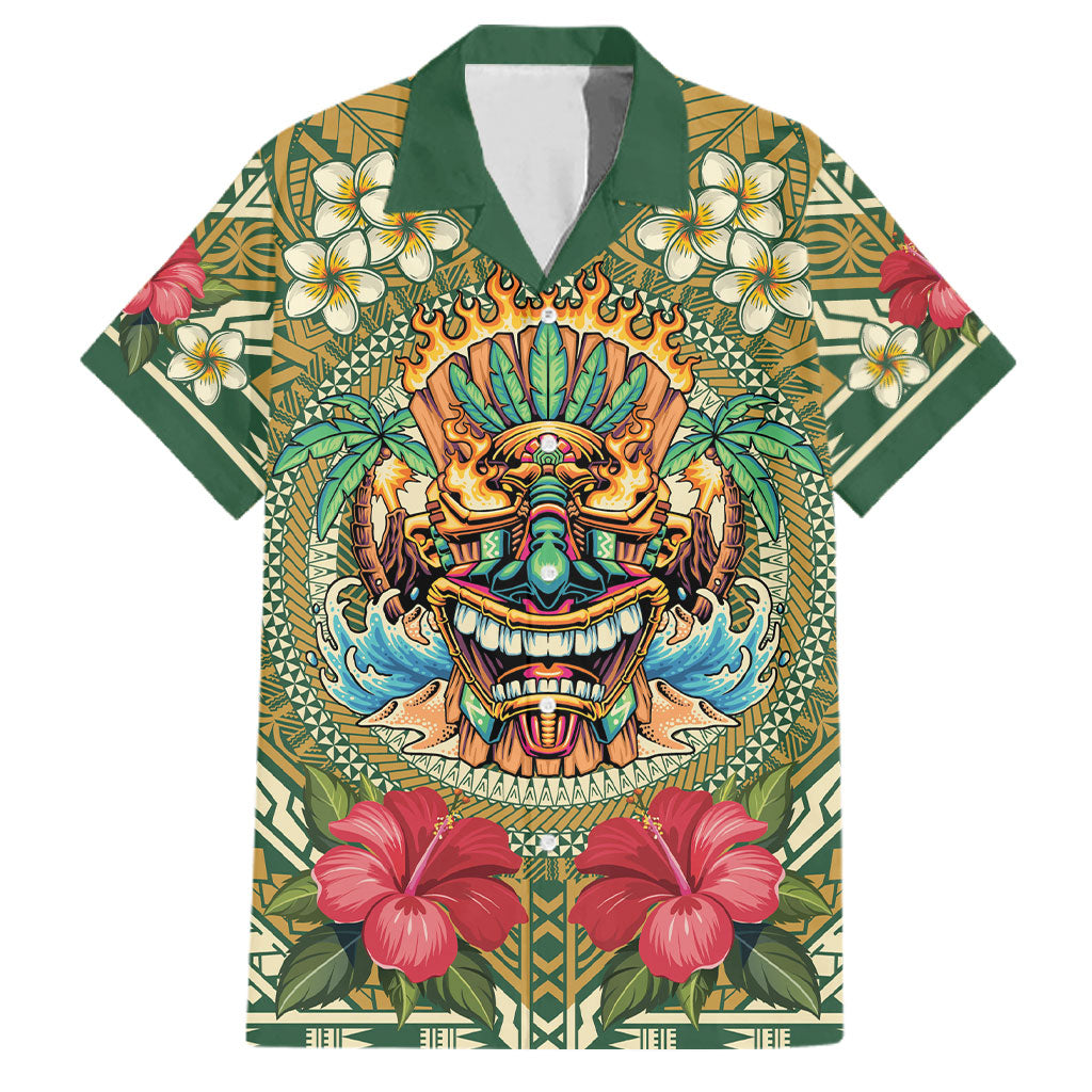 Hawaii Tiki Mask Personalized Family Matching Puletasi and Hawaiian Shirt Mele Kalikimaka i Iulai!