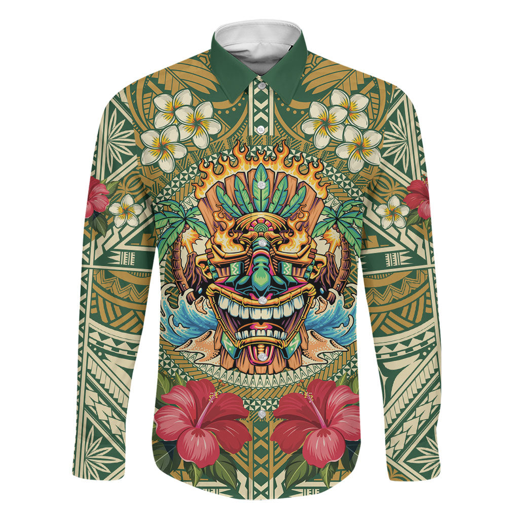 Hawaii Tiki Mask Personalized Family Matching Puletasi and Hawaiian Shirt Mele Kalikimaka i Iulai!