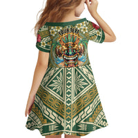 Hawaii Tiki Mask Personalized Family Matching Short Sleeve Bodycon Dress and Hawaiian Shirt Mele Kalikimaka i Iulai!