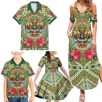Hawaii Tiki Mask Personalized Family Matching Summer Maxi Dress and Hawaiian Shirt Mele Kalikimaka i Iulai!