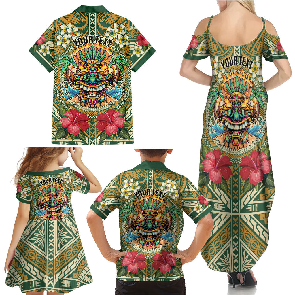 Hawaii Tiki Mask Personalized Family Matching Summer Maxi Dress and Hawaiian Shirt Mele Kalikimaka i Iulai!