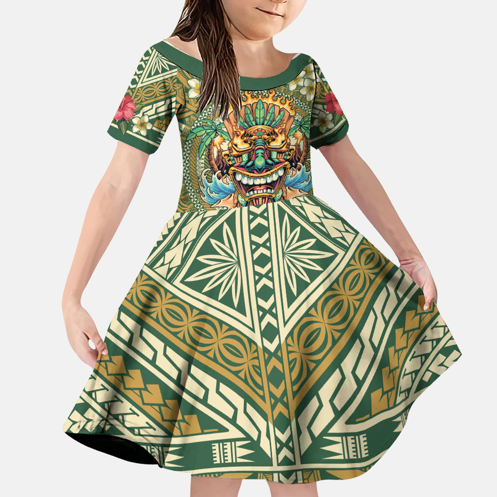 Hawaii Tiki Mask Personalized Family Matching Tank Maxi Dress and Hawaiian Shirt Mele Kalikimaka i Iulai!