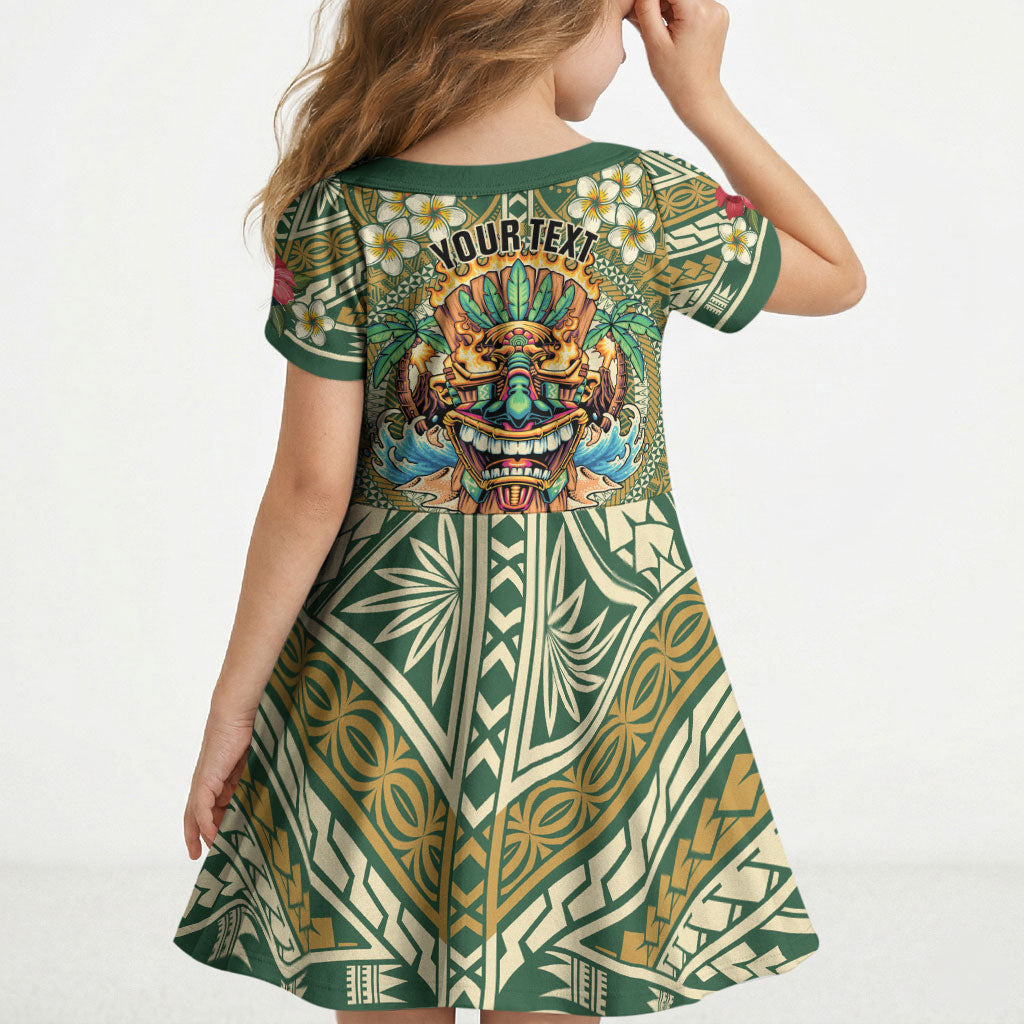 Hawaii Tiki Mask Personalized Kid Short Sleeve Dress Mele Kalikimaka i Iulai! LT9 - Polynesian Pride