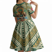 Hawaii Tiki Mask Personalized Kid Short Sleeve Dress Mele Kalikimaka i Iulai! LT9 - Polynesian Pride