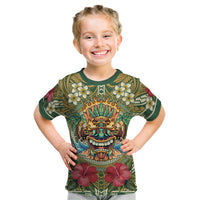 Hawaii Tiki Mask Personalized Kid T Shirt Mele Kalikimaka i Iulai!