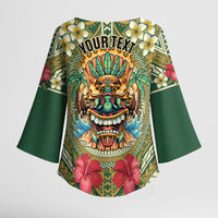 Hawaii Tiki Mask Personalized Kimono Sleeve Blouse Mele Kalikimaka i Iulai!