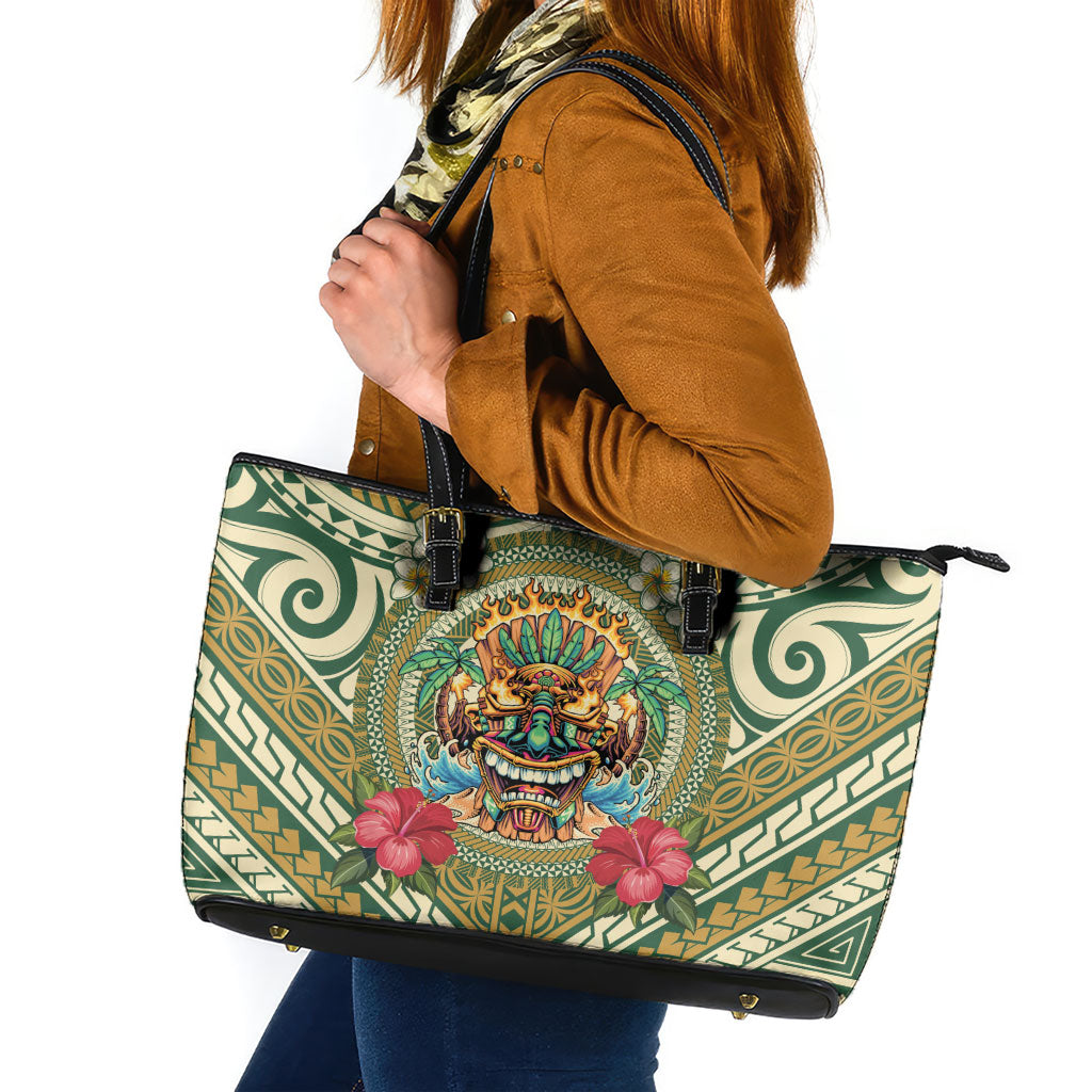 Hawaii Tiki Mask Leather Tote Bag Mele Kalikimaka i Iulai!