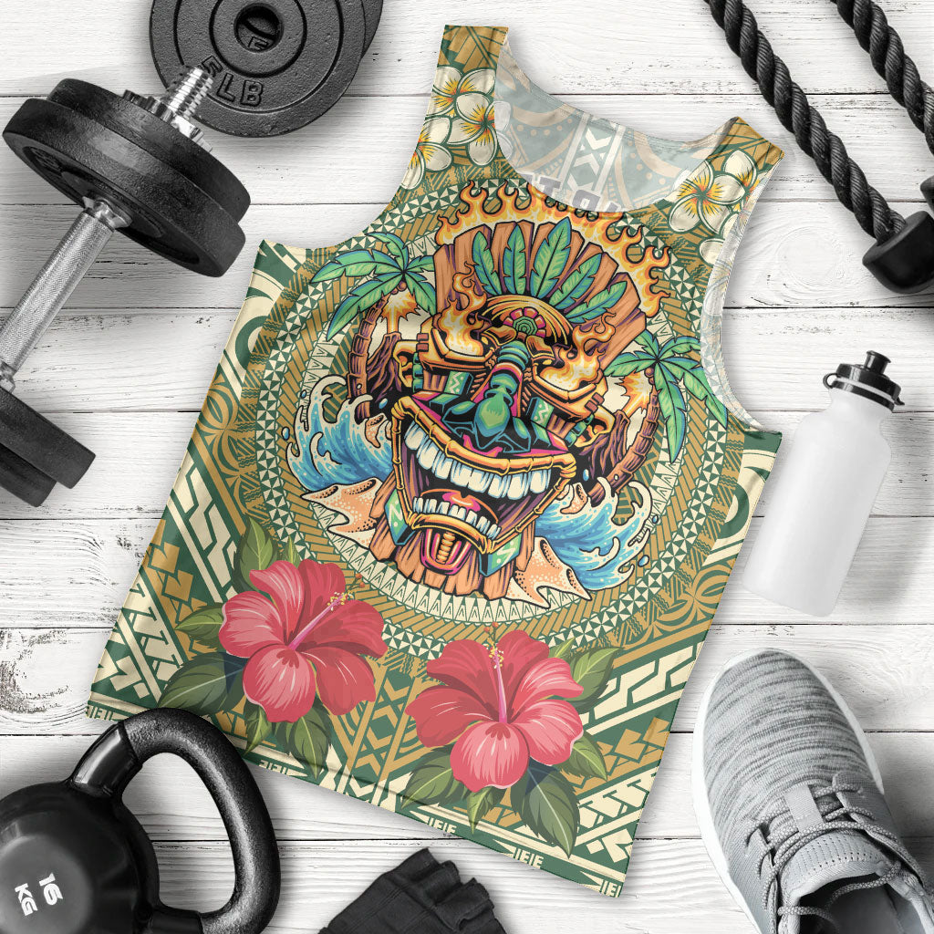 Hawaii Tiki Mask Personalized Men Tank Top Mele Kalikimaka i Iulai!