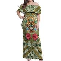 Hawaii Tiki Mask Personalized Off Shoulder Maxi Dress Mele Kalikimaka i Iulai!