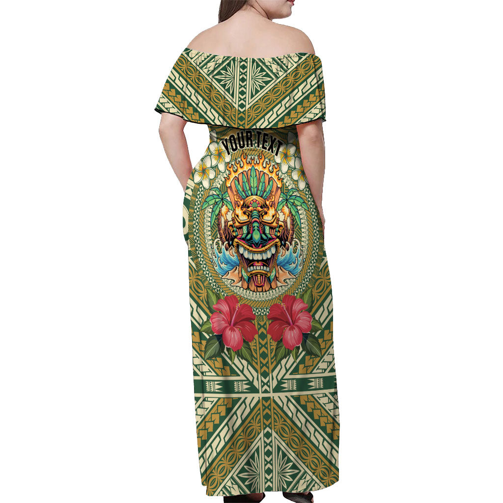 Hawaii Tiki Mask Personalized Off Shoulder Maxi Dress Mele Kalikimaka i Iulai!