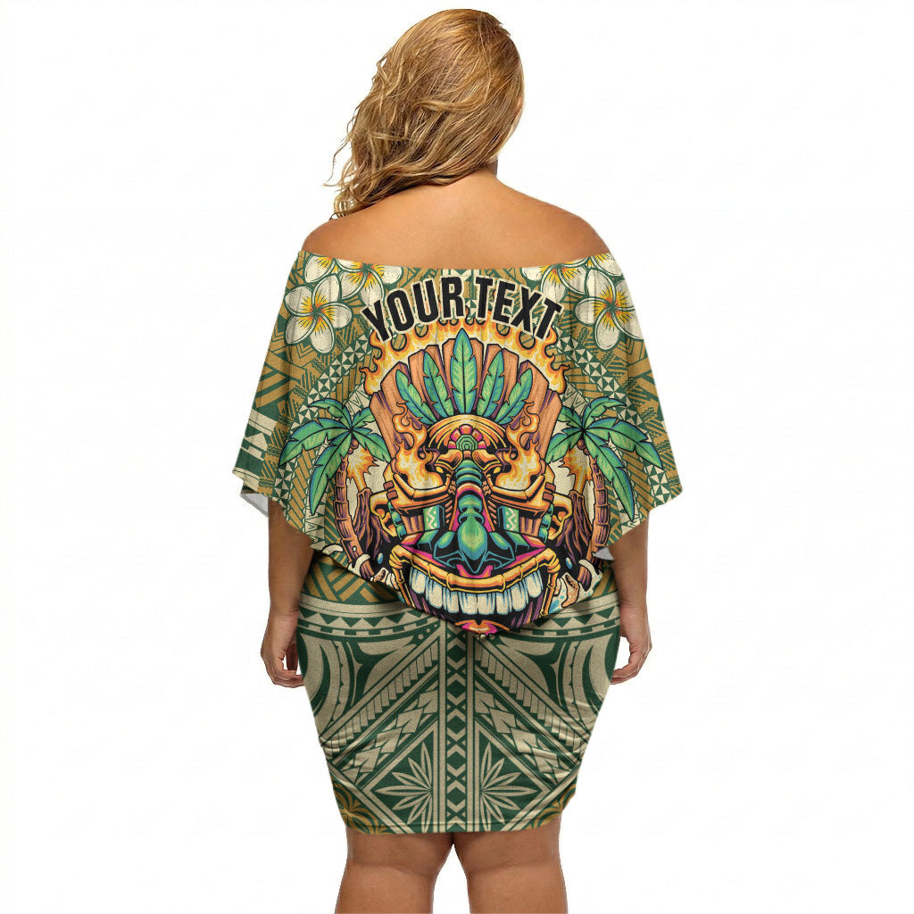 Hawaii Tiki Mask Personalized Off Shoulder Short Dress Mele Kalikimaka i Iulai! LT9 - Polynesian Pride
