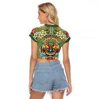 Hawaii Tiki Mask Personalized Raglan Cropped T Shirt Mele Kalikimaka i Iulai! LT9 - Polynesian Pride