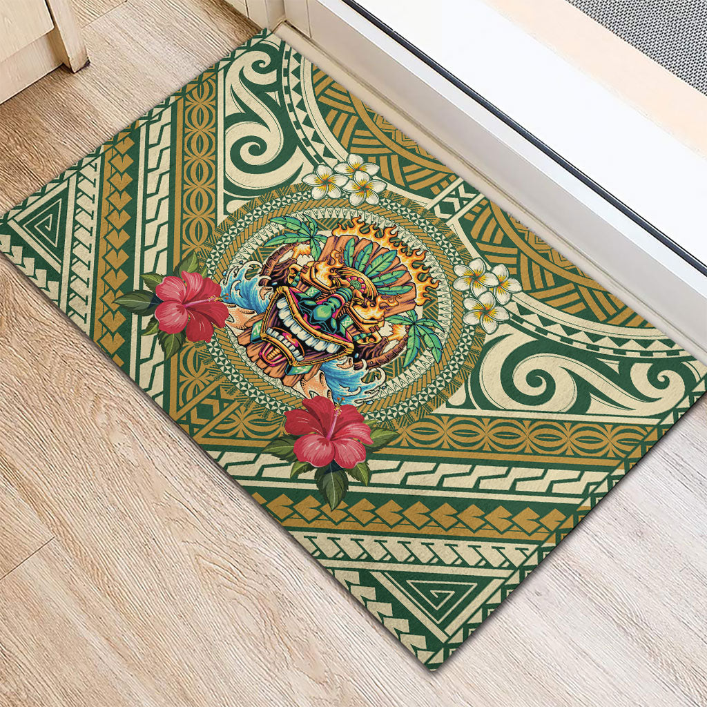 Hawaii Tiki Mask Rubber Doormat Mele Kalikimaka i Iulai!