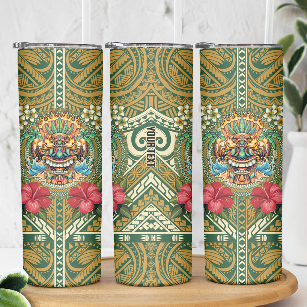 Hawaii Tiki Mask Personalized Skinny Tumbler Mele Kalikimaka i Iulai!
