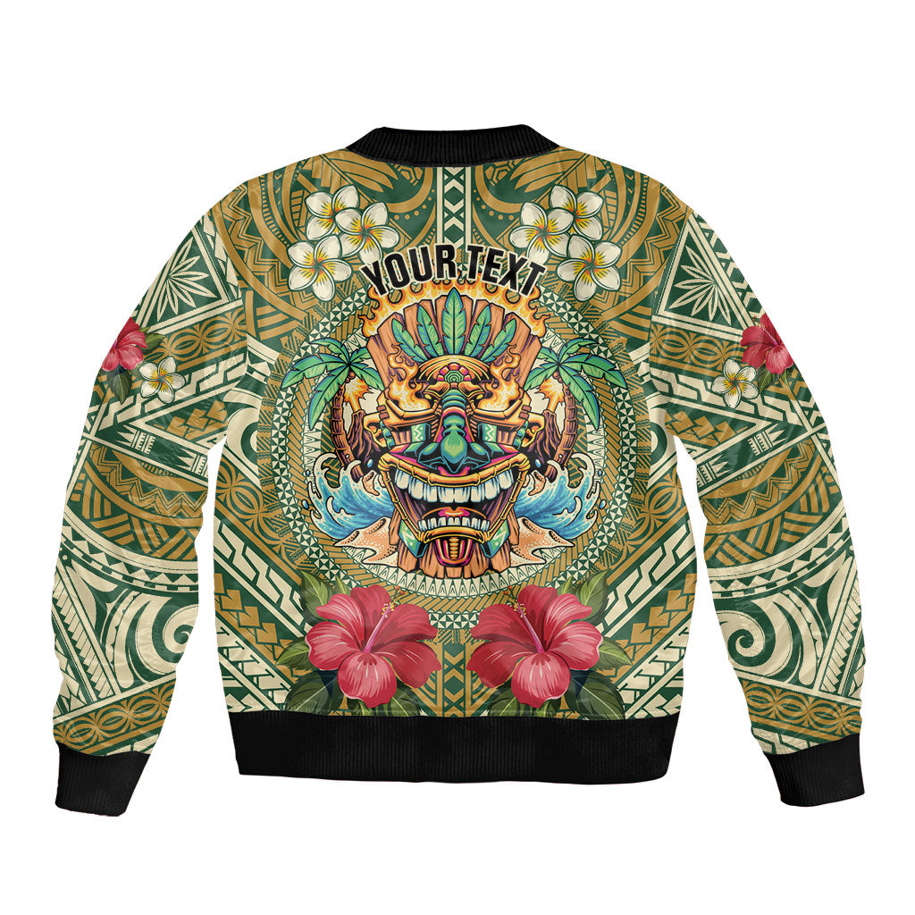 Hawaii Tiki Mask Personalized Sleeve Zip Bomber Jacket Mele Kalikimaka i Iulai!