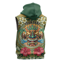 Hawaii Tiki Mask Personalized Sleeveless Hoodie Mele Kalikimaka i Iulai! LT9 - Polynesian Pride