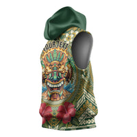 Hawaii Tiki Mask Personalized Sleeveless Hoodie Mele Kalikimaka i Iulai! LT9 - Polynesian Pride