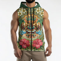 Hawaii Tiki Mask Personalized Sleeveless Zip Hoodie Mele Kalikimaka i Iulai!