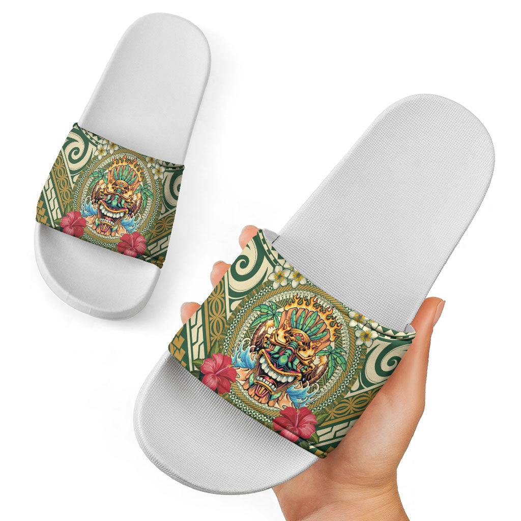 Hawaii Tiki Mask Slide Sandals Mele Kalikimaka i Iulai!