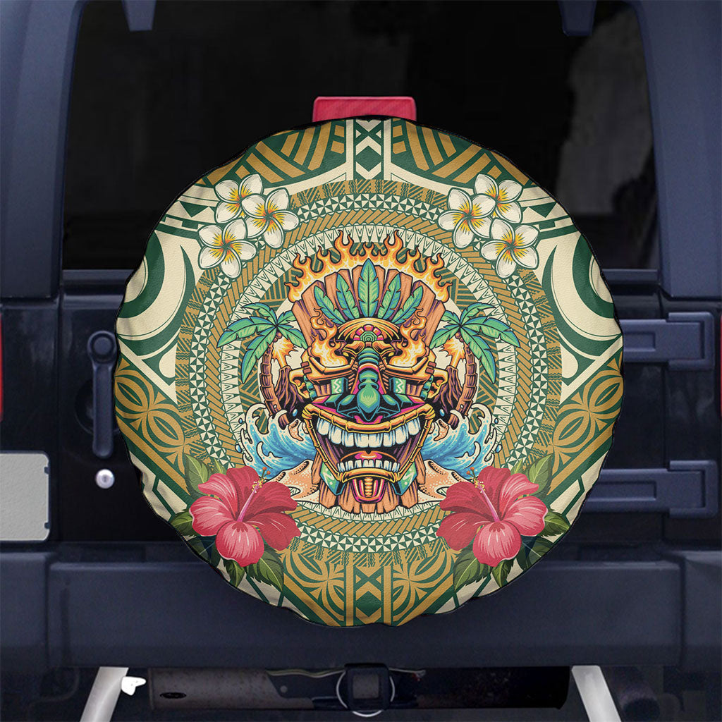 Hawaii Tiki Mask Spare Tire Cover Mele Kalikimaka i Iulai! LT9 No hole Green - Polynesian Pride