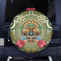 Hawaii Tiki Mask Spare Tire Cover Mele Kalikimaka i Iulai! LT9 No hole Green - Polynesian Pride