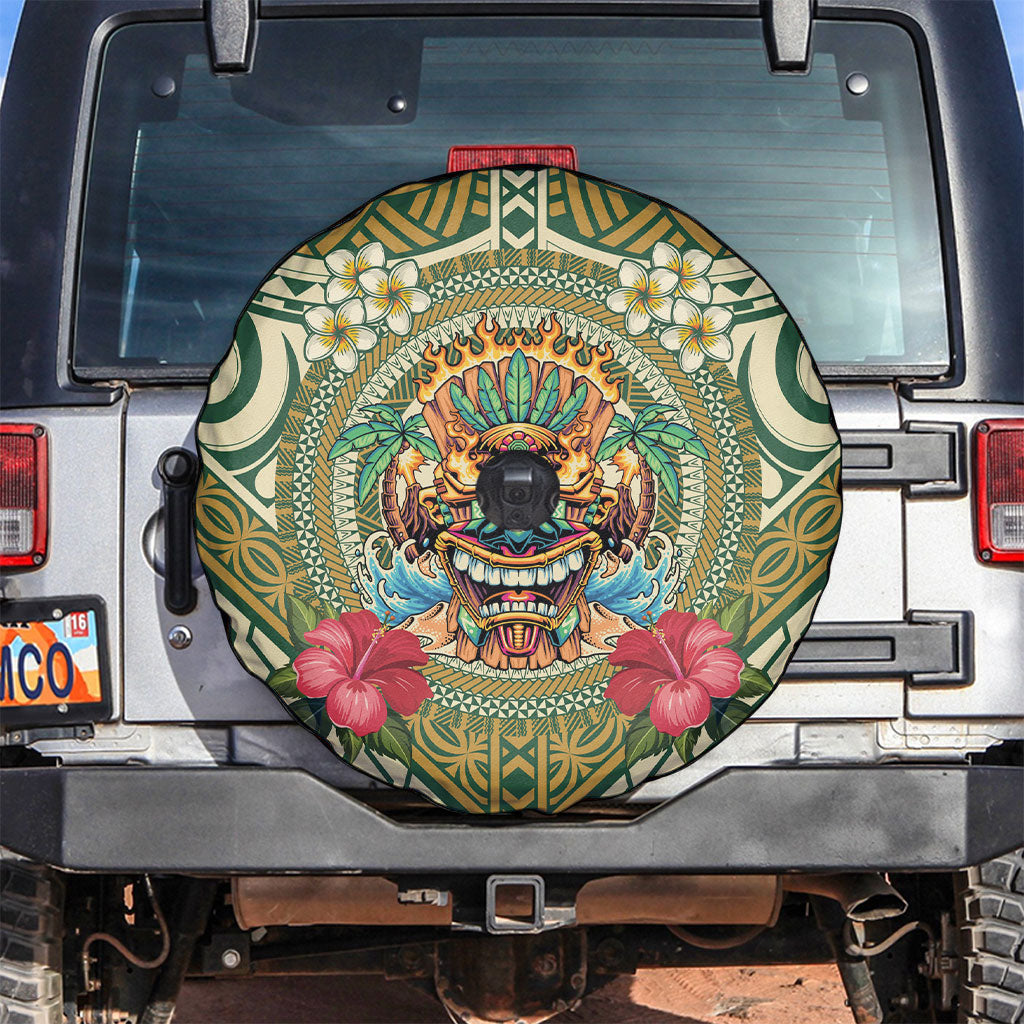Hawaii Tiki Mask Spare Tire Cover Mele Kalikimaka i Iulai! LT9 Green - Polynesian Pride