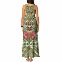 Hawaii Tiki Mask Personalized Tank Maxi Dress Mele Kalikimaka i Iulai! LT9 - Polynesian Pride