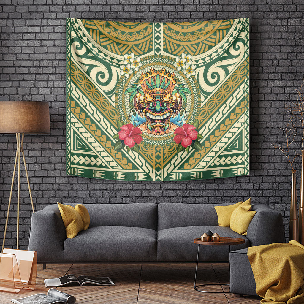 Hawaii Tiki Mask Tapestry Mele Kalikimaka i Iulai!