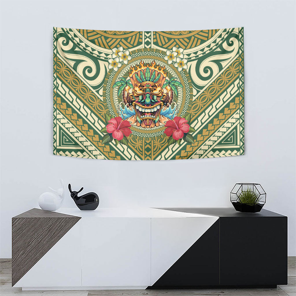 Hawaii Tiki Mask Tapestry Mele Kalikimaka i Iulai!
