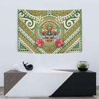 Hawaii Tiki Mask Tapestry Mele Kalikimaka i Iulai!