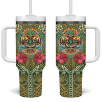 Hawaii Tiki Mask Personalized Tumbler With Handle Mele Kalikimaka i Iulai!
