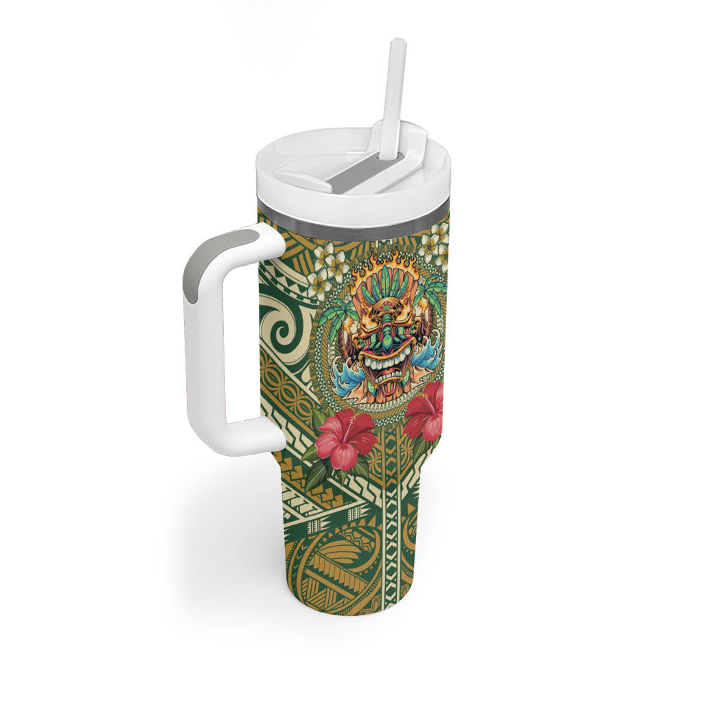 Hawaii Tiki Mask Personalized Tumbler With Handle Mele Kalikimaka i Iulai!