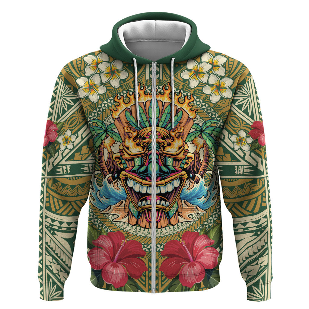 Hawaii Tiki Mask Personalized Zip Hoodie Mele Kalikimaka i Iulai!