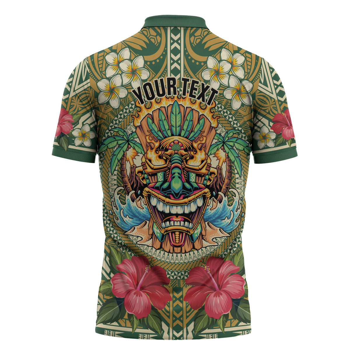 Hawaii Tiki Mask Personalized Zipper Polo Shirt Mele Kalikimaka i Iulai! LT9 - Polynesian Pride
