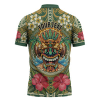 Hawaii Tiki Mask Personalized Zipper Polo Shirt Mele Kalikimaka i Iulai! LT9 - Polynesian Pride