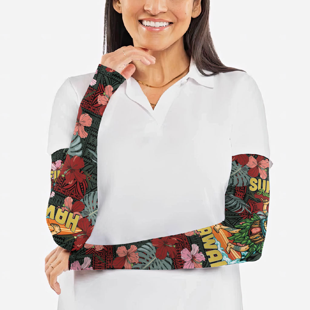 Hawaii Tiki Surfing Arm Sleeves Mele Kalikimaka i Iulai!