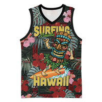 Hawaii Tiki Surfing Basketball Jersey Mele Kalikimaka i Iulai! LT9 Unisex Black - Polynesian Pride