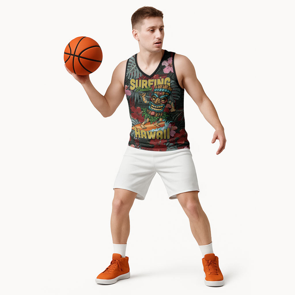 Hawaii Tiki Surfing Basketball Jersey Mele Kalikimaka i Iulai! LT9 - Polynesian Pride