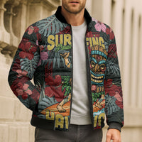 Hawaii Tiki Surfing Bomber Puffer Jacket Mele Kalikimaka i Iulai!