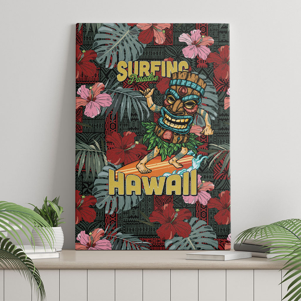 Hawaii Tiki Surfing Canvas Wall Art Mele Kalikimaka i Iulai!