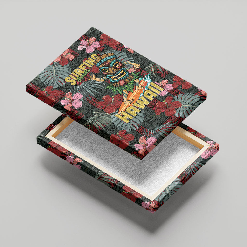 Hawaii Tiki Surfing Canvas Wall Art Mele Kalikimaka i Iulai!
